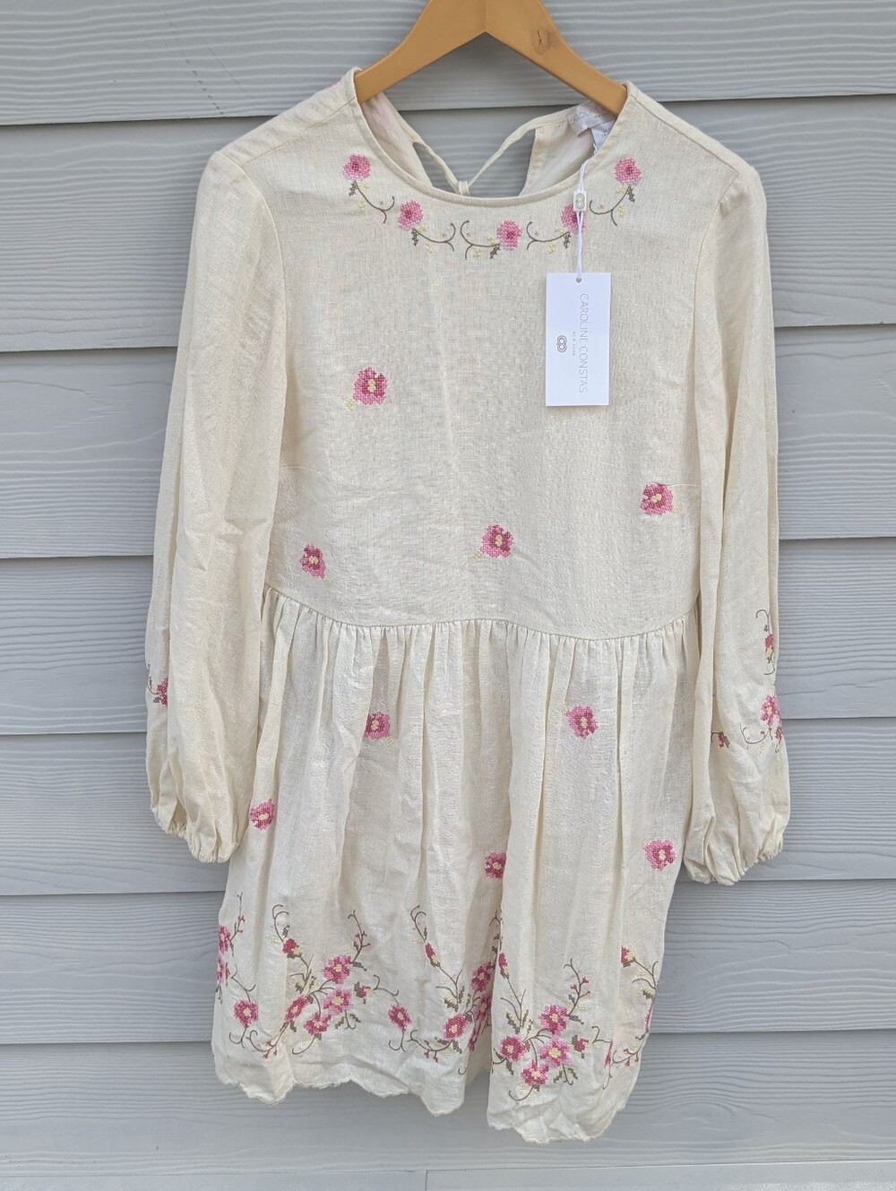 Caroline Constas Dress NWT Size XS Cream Embroidery Midi Long Sleeves Boho
